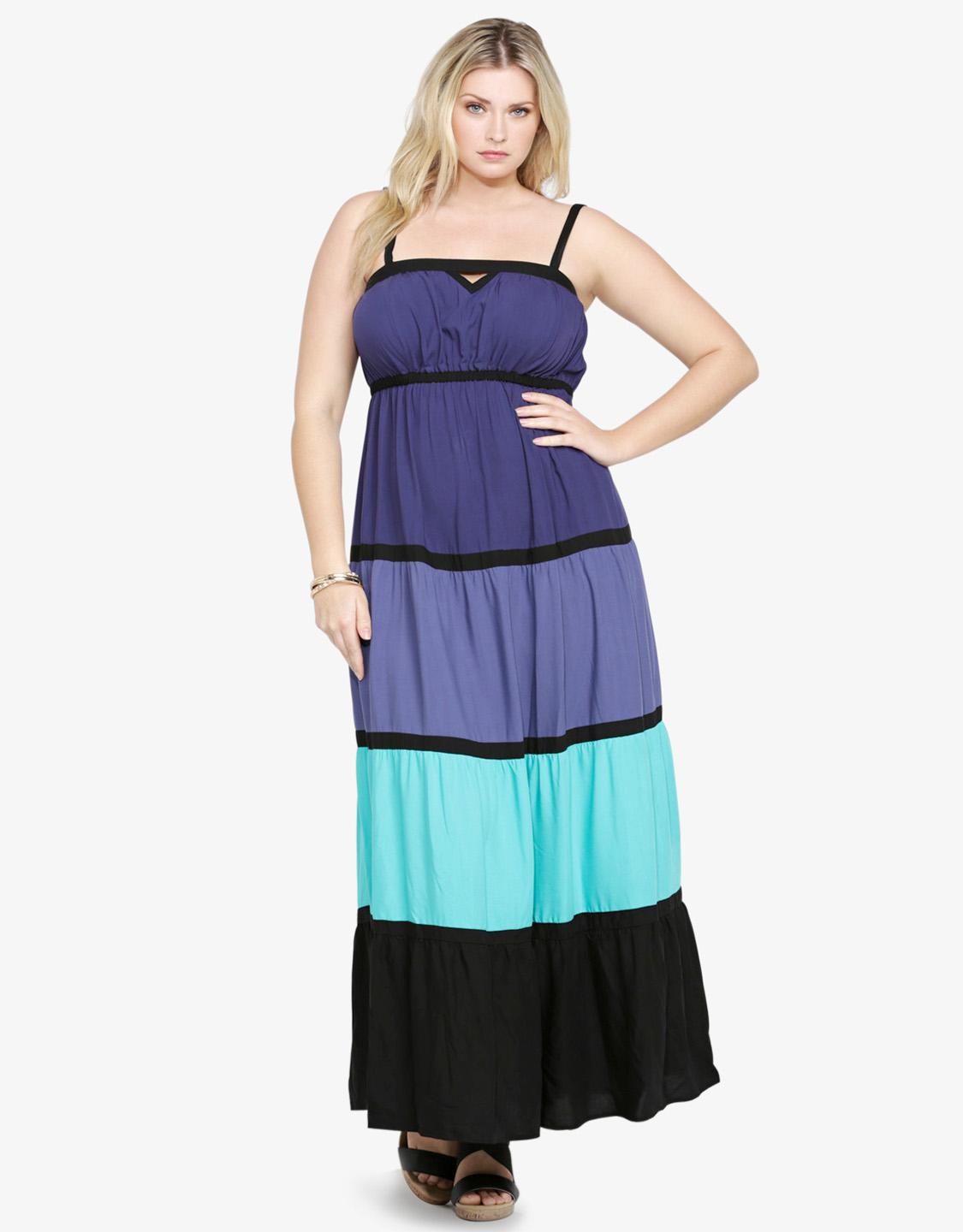 XXL-6XL Contrast Color Sexy Long Dress