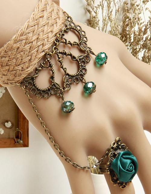 Handmade Green Rose & Beads Gothic Bracelet