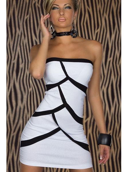 Black and white Splice Strapless Sexy Dress