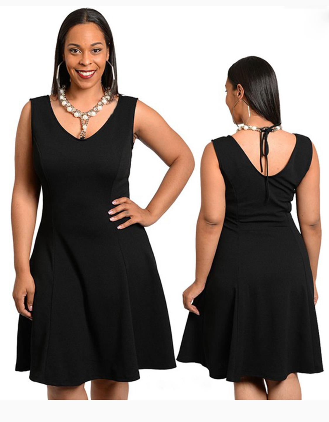 XXL-6XL Necklace Tie Black Tight Waist Plus Size Dress