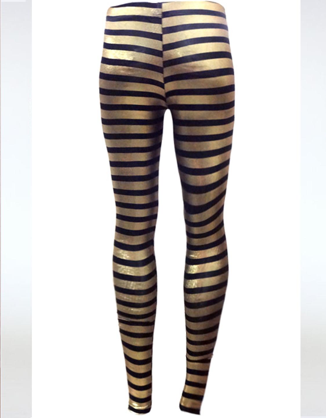  Shiny Black and Gold Stripe Leggings