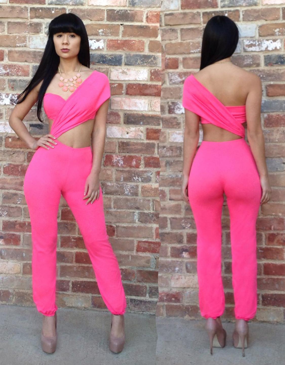 Sexy One Shoulder Rose Jumpsuit