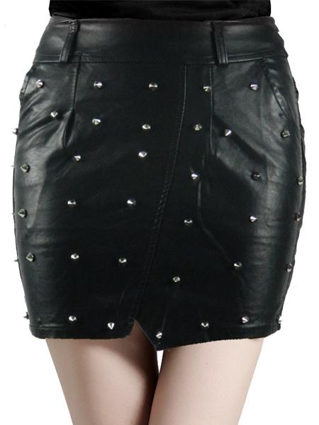 Metallic Rivet Leather Mini Dress