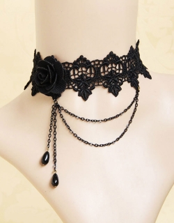 Fantastic Black Flower Choker Pendant Crystal