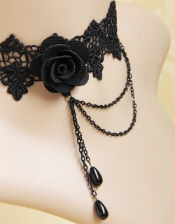 Fantastic Black Flower Choker Pendant Crystal