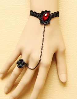 Gothic Retro Red Crystal Black Lace Bracelet