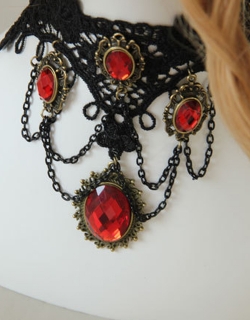 Red Glaring Crystal Black Vintage Necklace