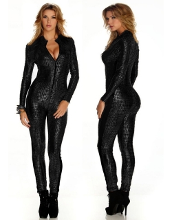 Sexy Vinyl Catsuit Black