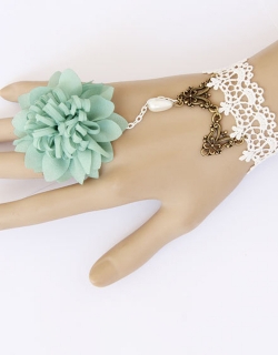 White Beaded Bracelet with Green Dahlia