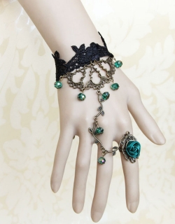 Green Beads Lace Bracelet with Rose 