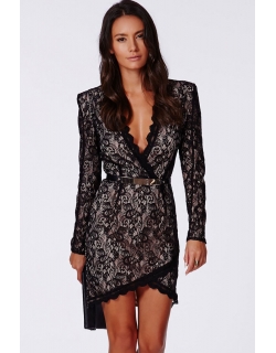 Black Eyelash Lace Wrap over Mini Dress