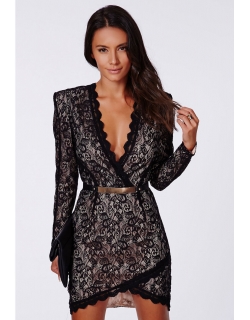 Black Eyelash Lace Wrap over Mini Dress