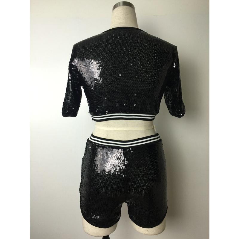 Black Sequin Two Pieces Summer Club Suit