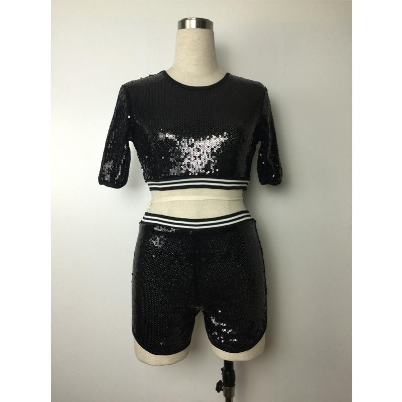 Black Sequin Two Pieces Summer Club Suit