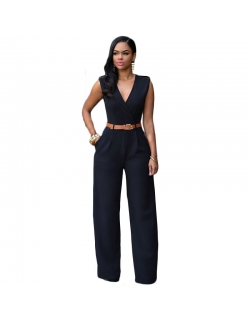 Black Belted Wide Leg Jumpsuit