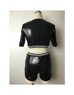 Black Sequin Two Pieces Summer Club Suit