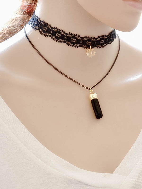 Black Lace Double Layer Choker Necklace