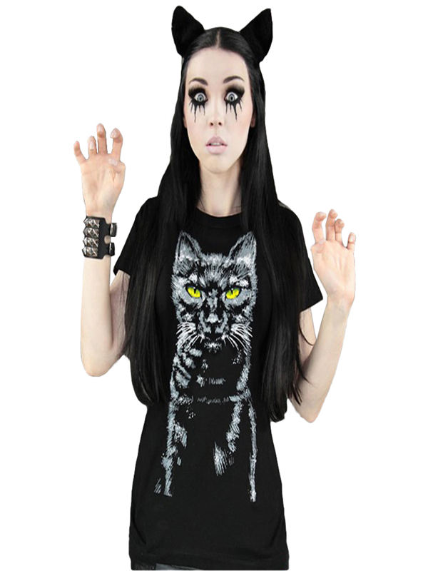 Black Night Cat Gothic T-Shirt