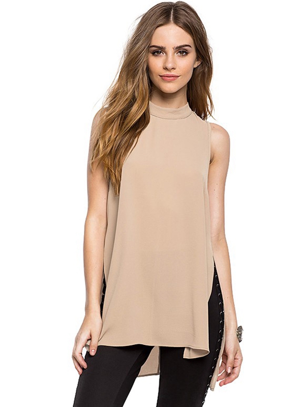 Dip Hem Sleeveless  Blouse Apricot