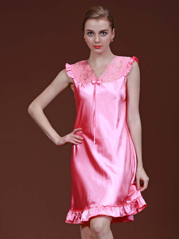 Elegant Ladies Satin Nightgown Rose