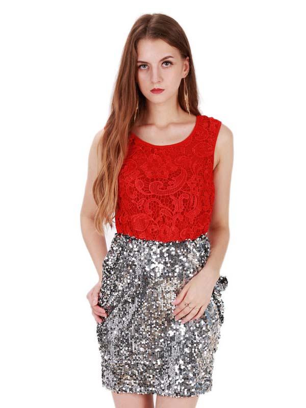 Fashion Sequin Lace Patchwork Dress