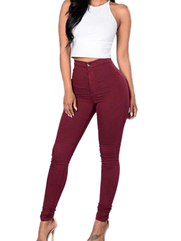 Fashion Women Solid Wine Red Pants