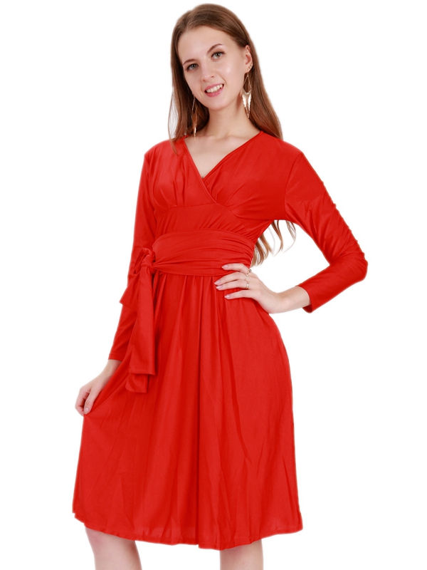 Hot Red Long Sleeve Dress Women