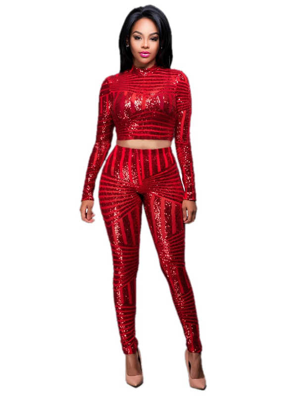 Sexy Red Sequin Bodycon Jumpsuit