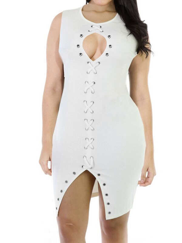 White Lace Up Bodycon Dress