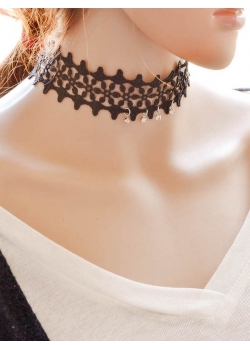 Black Lace Choker With CZ