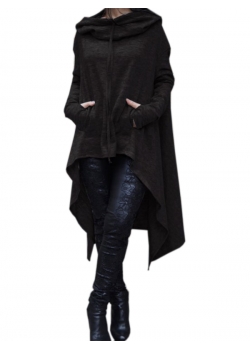 Black Women Hooded Loose Blouse