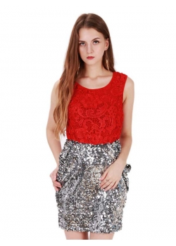 Fashion Sequin Lace Patchwork Dress