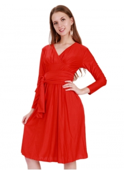 Hot Red Long Sleeve Dress Women
