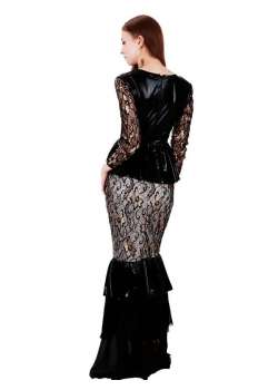 Long Sleeve Lace Patchwork Maxi Dress