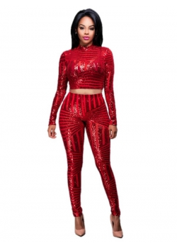 Sexy Red Sequin Bodycon Jumpsuit