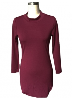 Sexy Stand-Up Collar Long Sleeve Wine Red Bodycon Dress Women