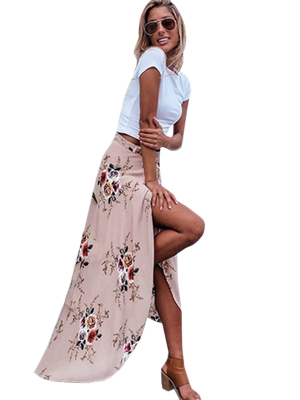 Fashion White Women Print Long Skirt