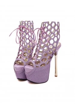  Fashion Hollow Purple High Heels Shoes