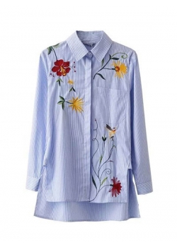 Women Fashion Embroidery Flower Shirt