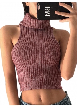 Women High Neck Sweater Crop Tops