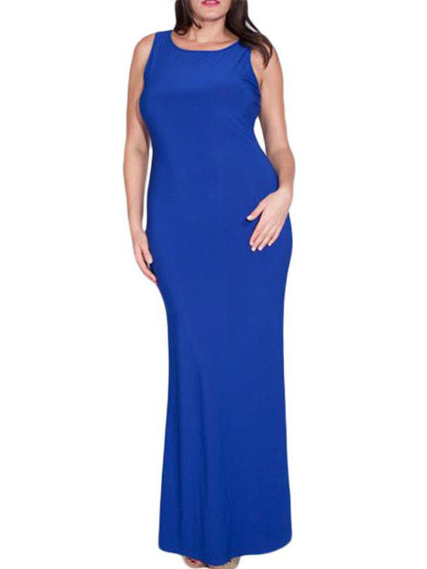 2XL-3XL Blue Cascading Ruffle Reversible Tank Maxi Dress