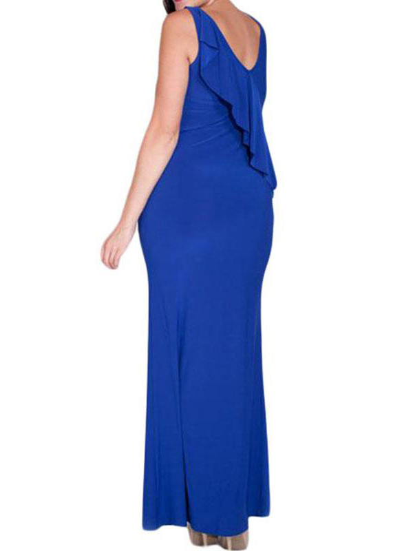 2XL-3XL Blue Cascading Ruffle Reversible Tank Maxi Dress