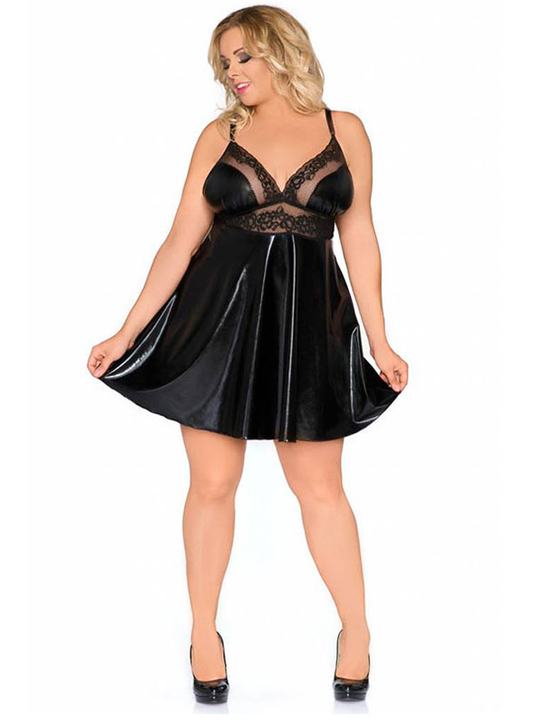 2XL-6XL Sexy Women Umberlla Vinyl Dress