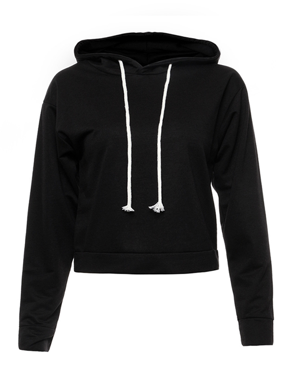 Black Long Sleeve Girl Crop Hoodies