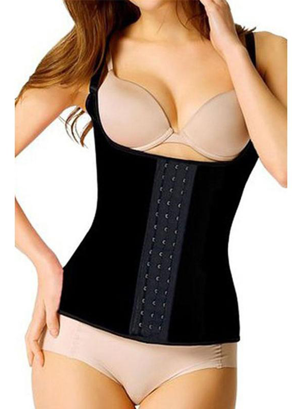 Black Steel Boned Latex Waist Trainer Vest