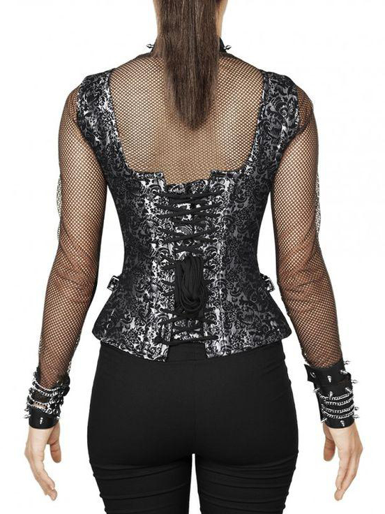 Gothic Black Brocade Thick Strap Overbust Corset