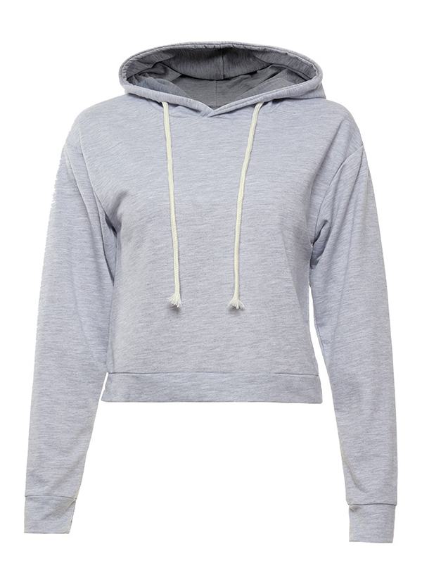 Grey Long Sleeve Girl Crop Hoodies