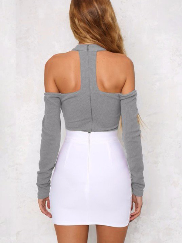 Grey Women Hollow Out Shoulder Bodysuit