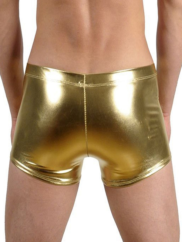 Sexy Gold Wetlook Lace Up Boxer For Men
