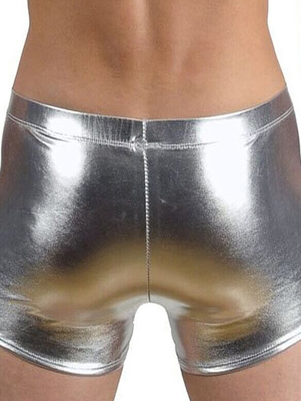 Sexy Silver Wetlook Lace Up Boxer For Men